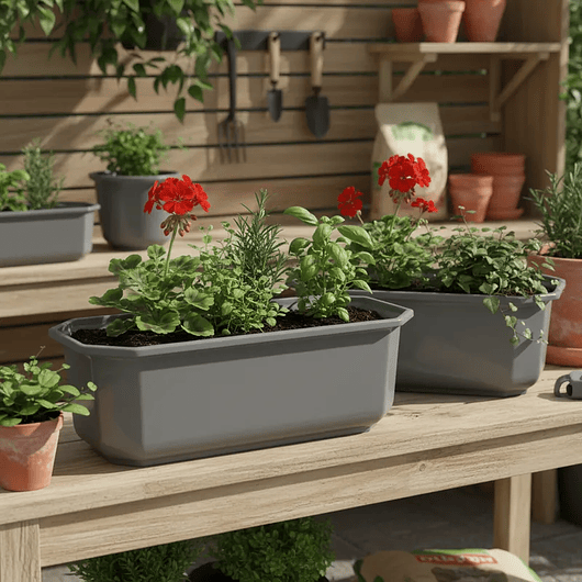 Maceta Plástica Rectangular X2 Und Jardinera X40cm De Largo 19