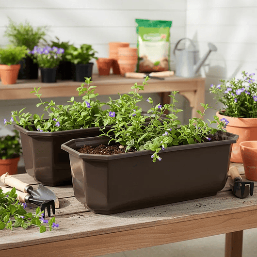 Maceta Plástica Rectangular X2 Und Jardinera X40cm De Largo 20