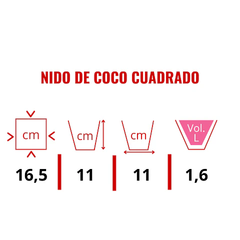 Canasta De Colgar x3 Unidades más Nido de Coco Cuadrado 18cm