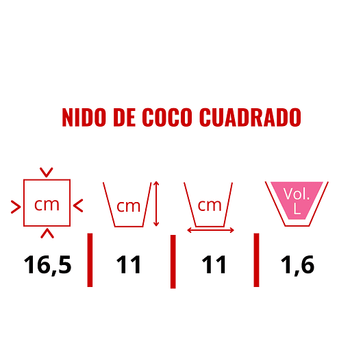 Canasta De Colgar X3 Und + Nido De Coco Cuadrado 18cm 2