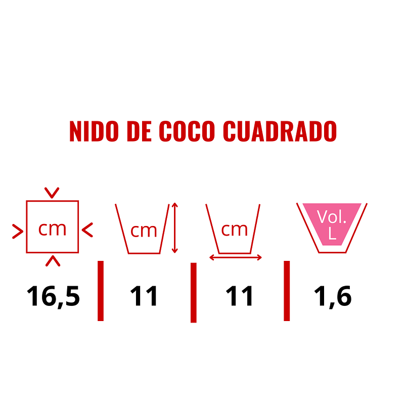 Canasta de Colgar Para Plantas más Nido de Coco Cuadrado 18 Cm 2