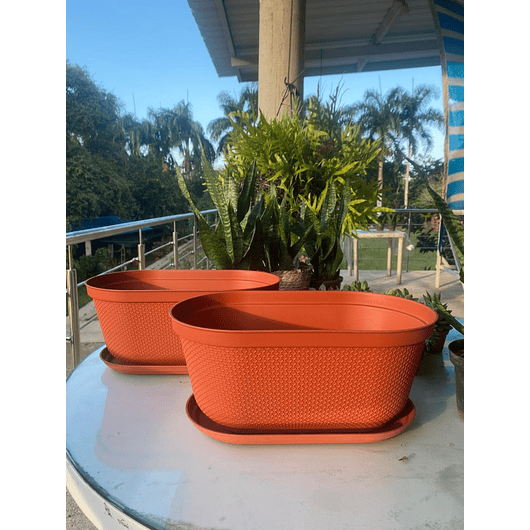 Maceta Plástica X2 Und Jardinera X40cm Largo + Plato 10