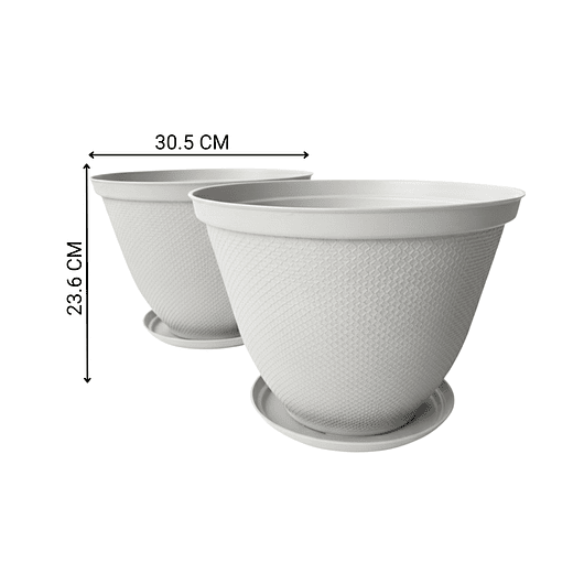 Maceta Plástica De Plantas x2 Unidades 30cm Diámetro más Plato 6