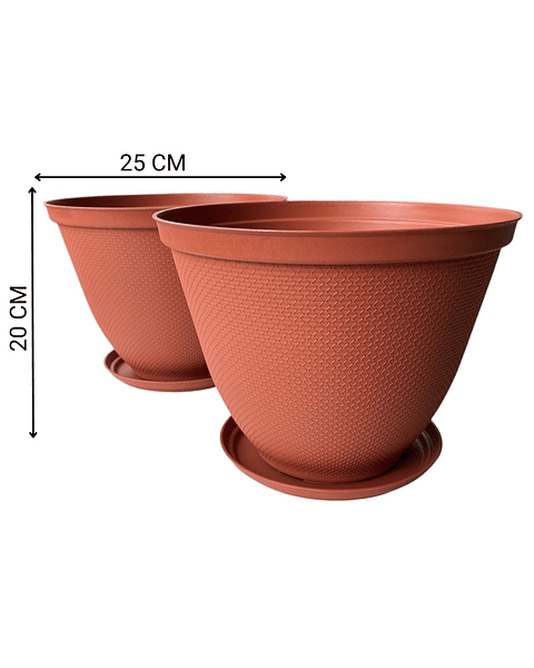 Maceta Plástica De Plantas x2 Unidades 25cm Diámetro más Plato