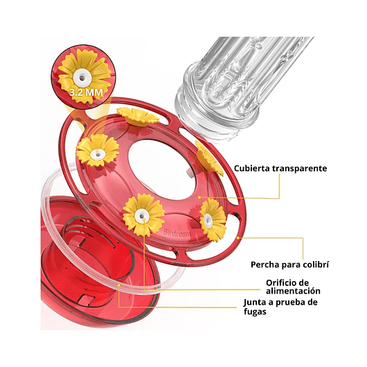 Bebedero Aves Colibríes Plástico De Jardín Colgante x600ml 5