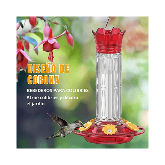 Bebedero Aves Colibríes Plástico De Jardín Colgante x600ml 10