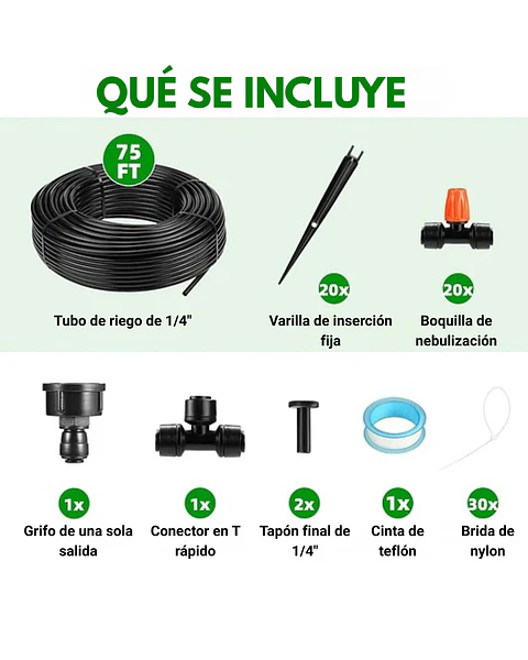 Kit Sistema De Riego Por Goteo y Rociador Ajustable x 22 Mts Huerto, Jardin y Cultivo