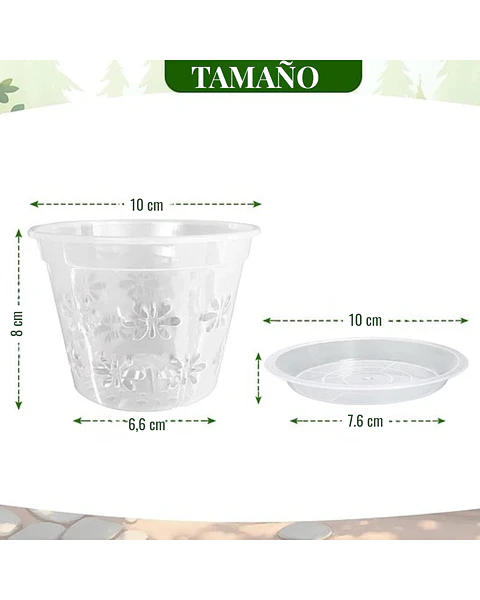 Macetas Plásticas Transpirable 10cm Diámetro Para Orquídeas x8 unidades con Platillo