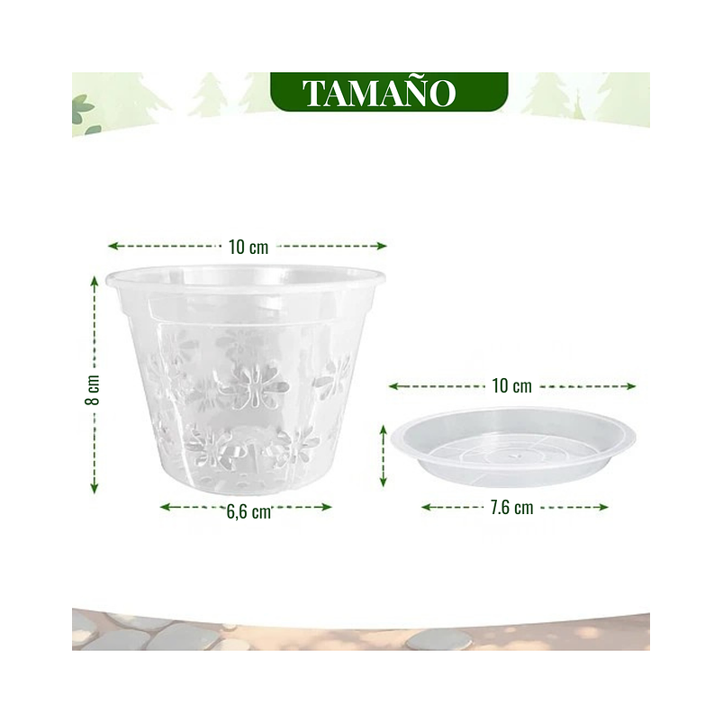 Macetas Transpirable 10cm Para Orquídeas x8 unidades con Platillo 2