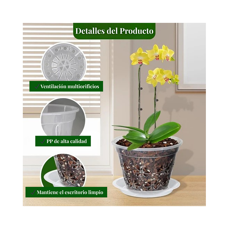 Macetas Transpirable 10cm Para Orquídeas x8 unidades con Platillo 3