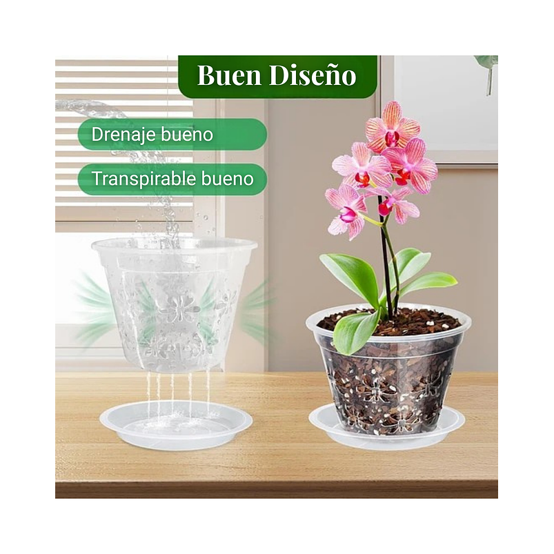 Macetas Transpirable 10cm Para Orquídeas x8 unidades con Platillo 5
