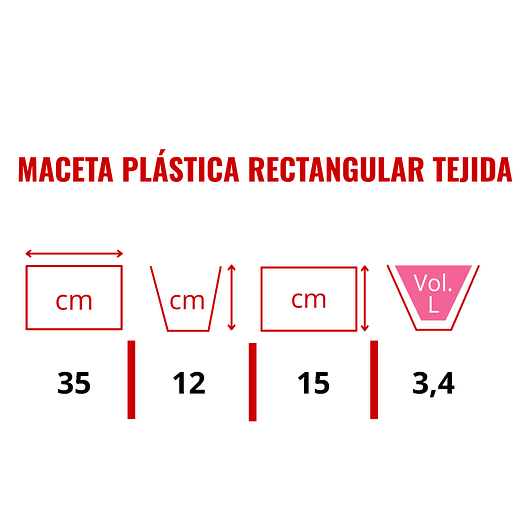 Maceta Plástica Rectangular Tejida x35 centímetros Largo Más Plato 4