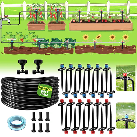 Kit Sistema De Riego Para Jardines Huerto y Cultivo Por Goteo 36metros + Accesorios