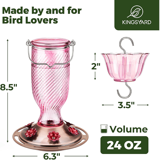 Bebedero De Colibríes En Vidrio 24 Oz Con 6 Puertos 6