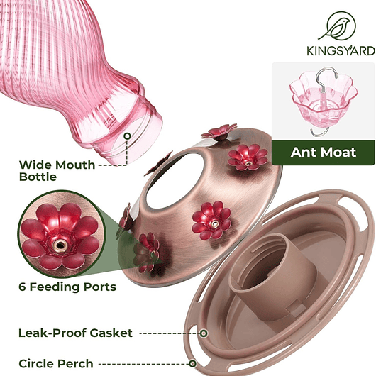 Bebedero De Colibríes En Vidrio 24 Oz Con 6 Puertos 8