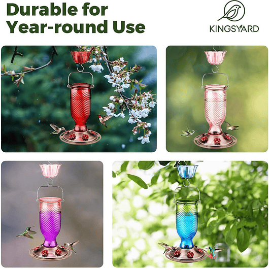 Bebedero De Colibríes En Vidrio 24 Oz Con 6 Puertos 10