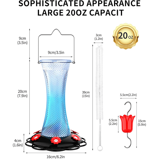 Bebedero Colgante De Vidrio Para Colibríes 20oz 9