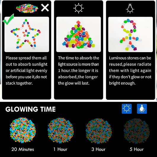 Piedras Decoración Jardín x800 Piezas Brillan En Oscuridad 10