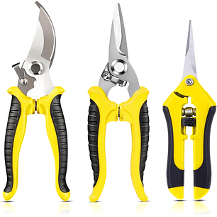 Juego De 3 Tijeras de Jardineria Poda Huerto y Cultivo en Acero Inoxidable