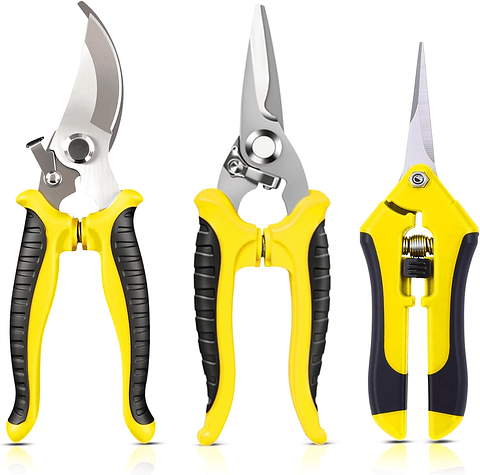 Juego De 3 Tijeras de Jardineria Poda Huerto y Cultivo en Acero Inoxidable