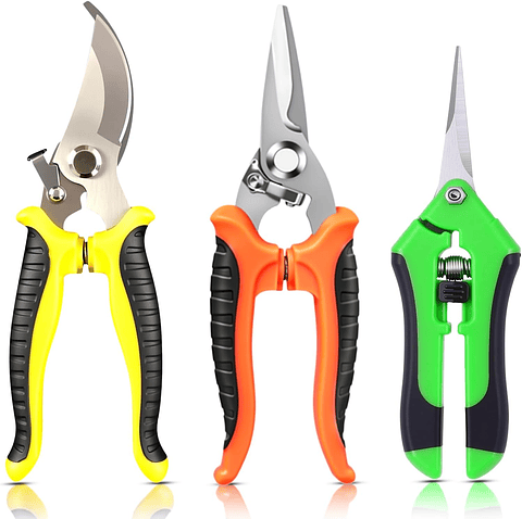 Juego De 3 Tijeras de Jardineria Poda Huerto y Cultivo en Acero Inoxidable