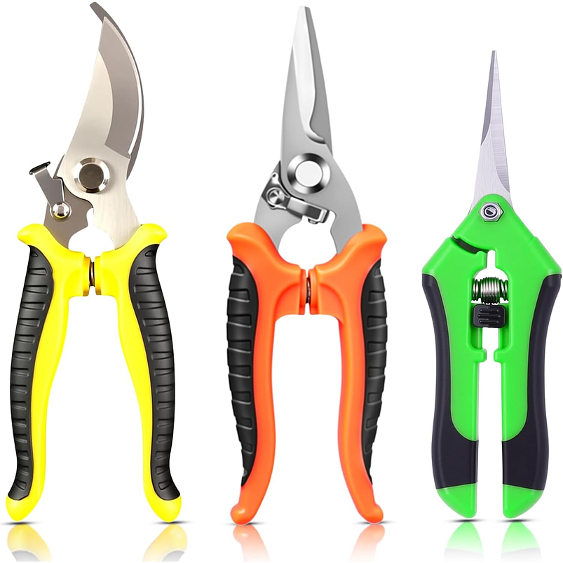 Juego De 3 Tijeras de Jardineria Poda Huerto y Cultivo en Acero Inoxidable 1
