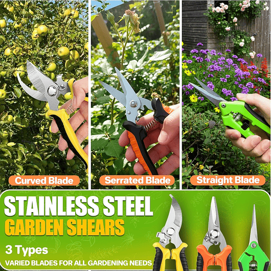 Juego De 3 Tijeras De Podar Jardín Acero Inoxidable 9