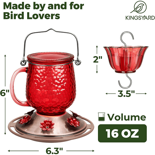 Bebedero Colibríes 16 Oz Vidrio De 6 Puertos Antihormigas 4