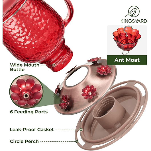 Bebedero Colibríes 16 Oz Vidrio De 6 Puertos Antihormigas 6