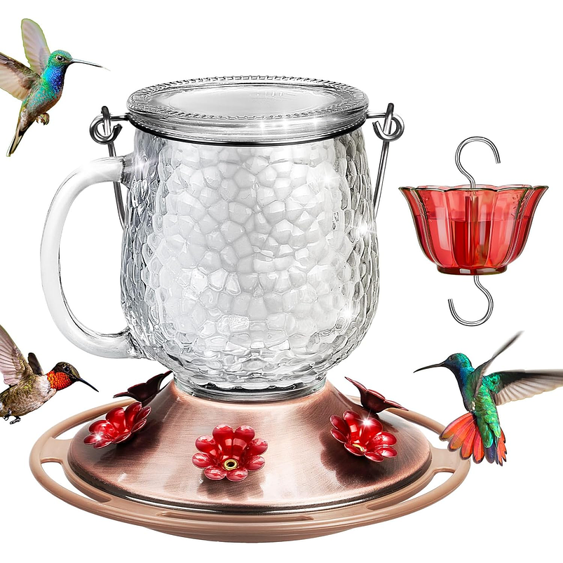 Bebedero Aves Colibríes x475ml Botella en Vidrio y 6 Puertos Alimentacion 3