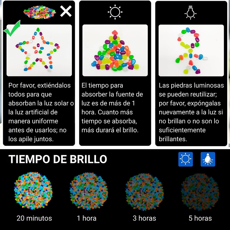 Piedras Decorativas de Jardín Acuarios Jardin de Hadas x800 Piezas Brillan En Oscuridad 10