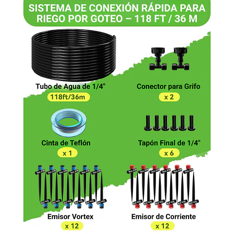Kit Sistema De Riego Para Jardines Huerto y Cultivo Por Goteo 36metros + Accesorios