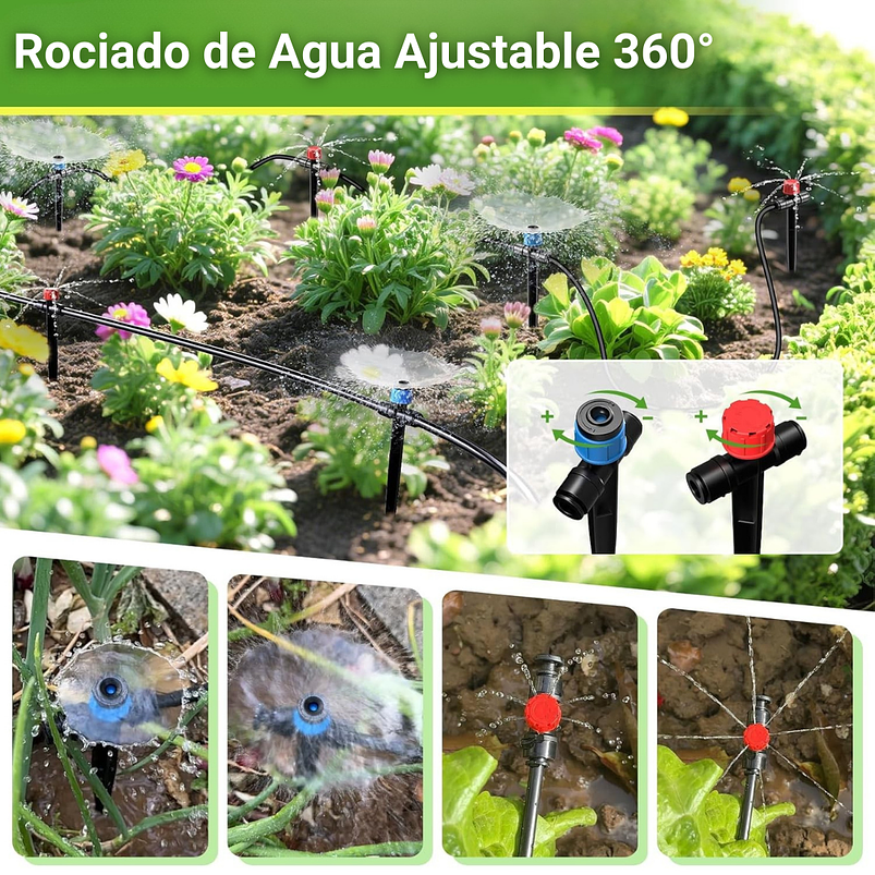 Kit Sistema De Riego Por Goteo 36m Boquillas Ajustables 8