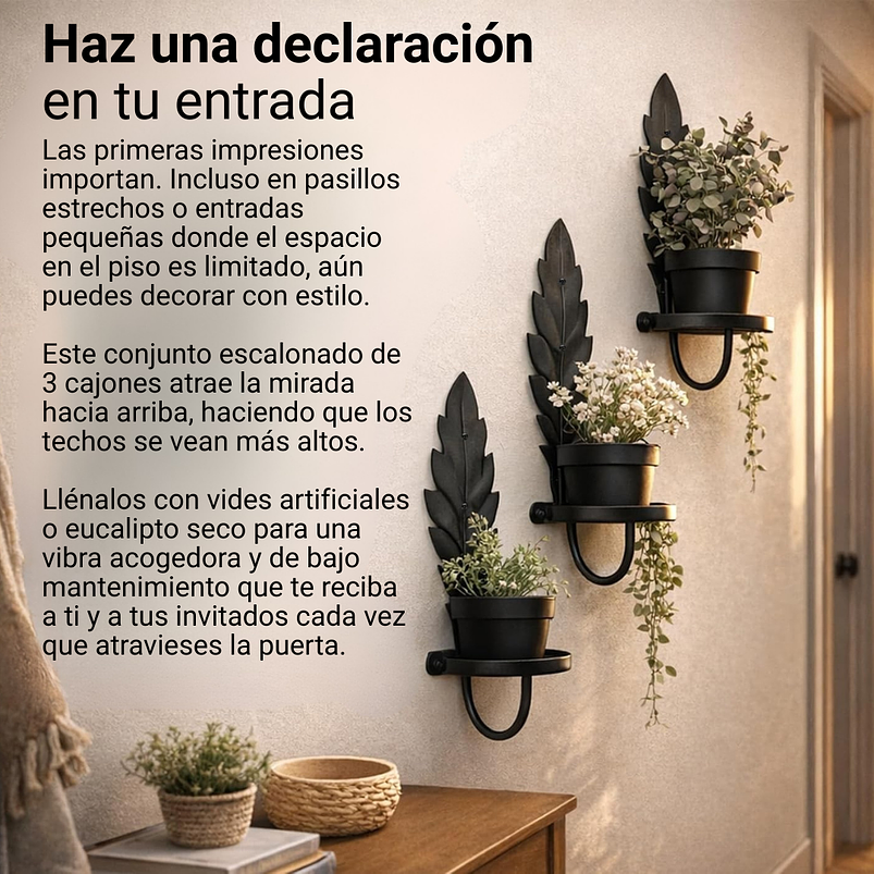 Soporte Metalico De Pared Decorativo Plantas y Macetas x3 Unidades 6