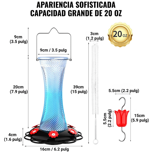 Bebedero Colgante Aves y Colibries Botella en Vidrio x 20onzas 3