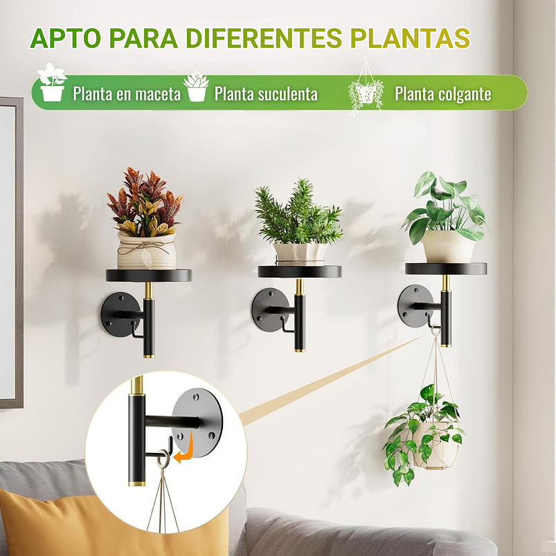 Soporte De Pared Metalico x3 Unidades Para Macetas y Plantas De Interior 5