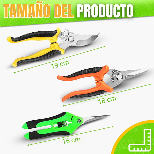 Juego De 3 Tijeras de Jardineria Poda Huerto y Cultivo en Acero Inoxidable 4