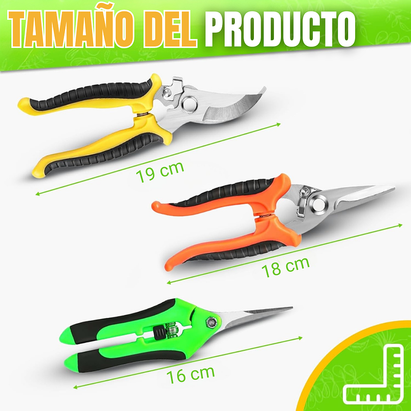 Juego De 3 Tijeras de Jardineria Poda Huerto y Cultivo en Acero Inoxidable 4
