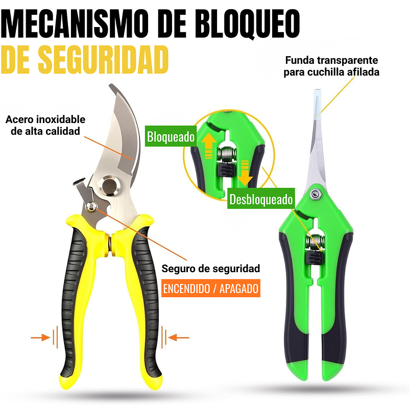 Juego De 3 Tijeras de Jardineria Poda Huerto y Cultivo en Acero Inoxidable 8