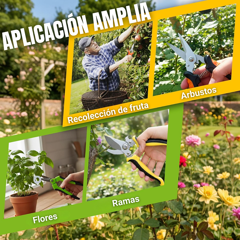 Juego De 3 Tijeras de Jardineria Poda Huerto y Cultivo en Acero Inoxidable 9