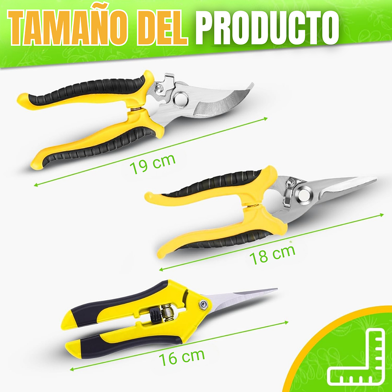 Juego De 3 Tijeras de Jardineria Poda Huerto y Cultivo en Acero Inoxidable 5