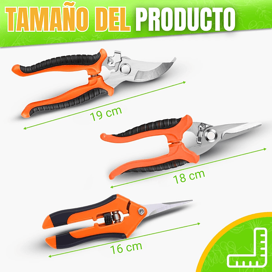 Juego De 3 Tijeras de Jardineria Poda Huerto y Cultivo en Acero Inoxidable 6