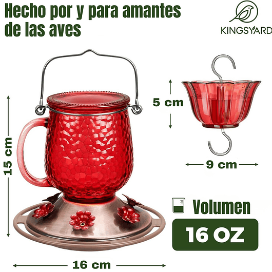 Bebedero Aves Colibríes x475ml Botella en Vidrio y 6 Puertos Alimentacion 4