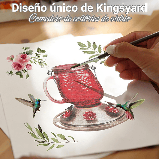 Bebedero Aves Colibríes x475ml Botella en Vidrio y 6 Puertos Alimentacion 9