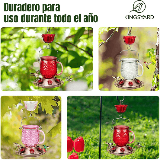 Bebedero Aves Colibríes x475ml Botella en Vidrio y 6 Puertos Alimentacion 10