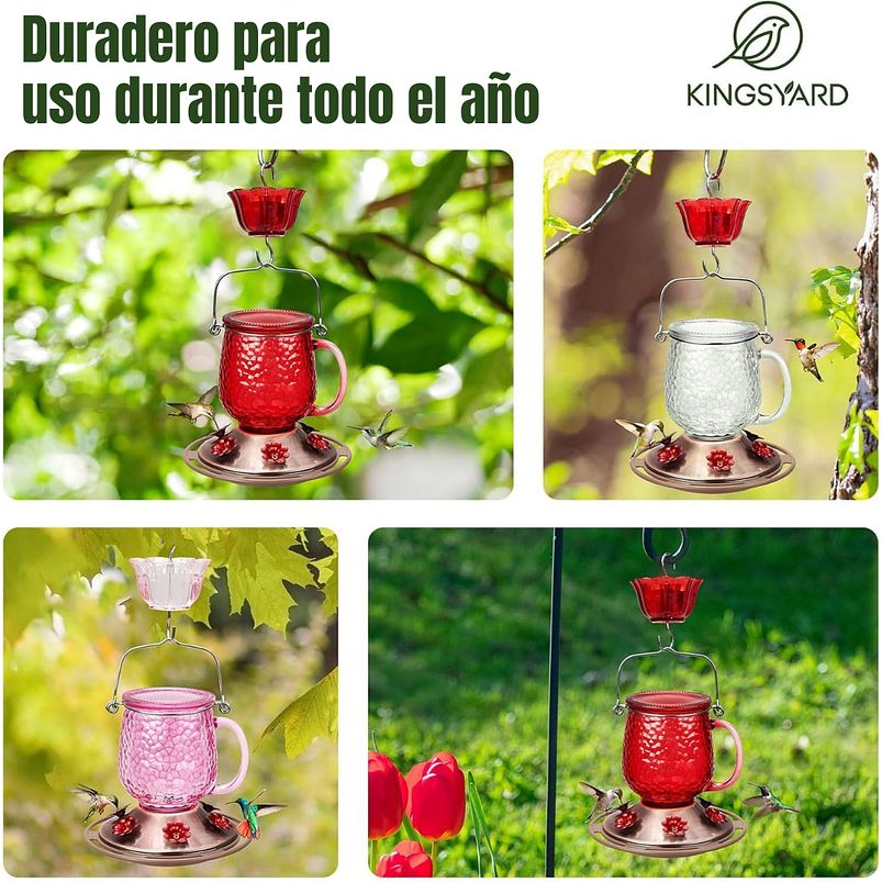 Bebedero Aves Colibríes x475ml Botella en Vidrio y 6 Puertos Alimentacion 10