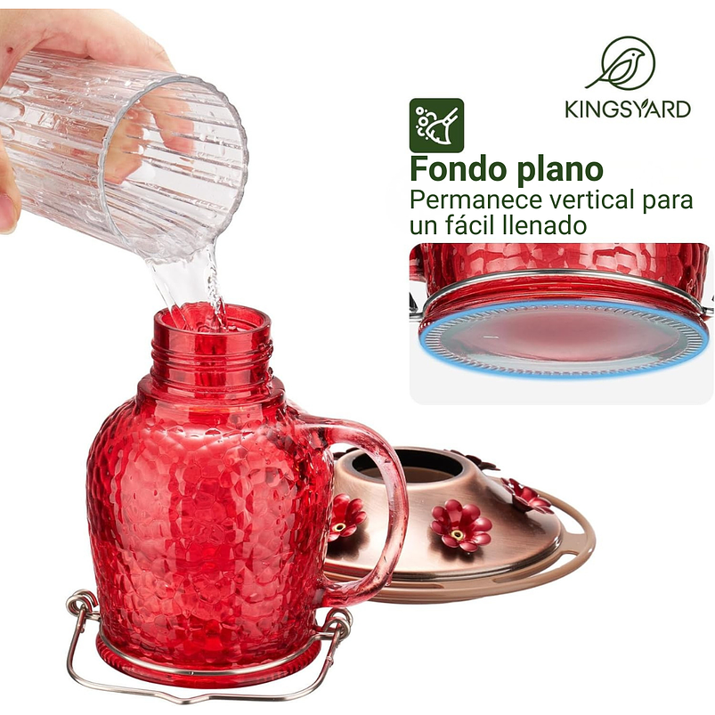 Bebedero Aves Colibríes x475ml Botella en Vidrio y 6 Puertos Alimentacion 5