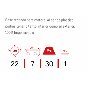 Base Plástica Pequeña De Maceta Con Rodachin Más plato x22cm Diámetro 