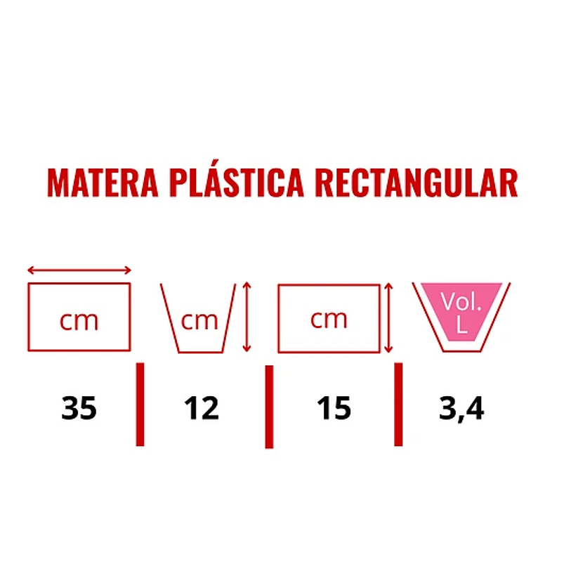 Maceta Plástica Colores Soporte Pared Rectangular 35cm Largo 4