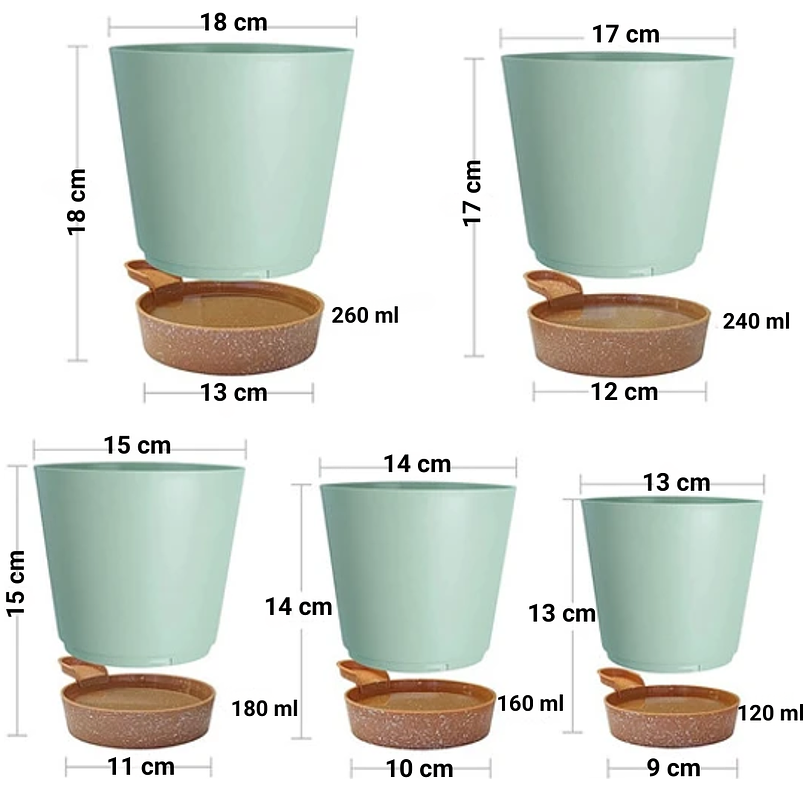 Juego Macetas de Plantas Plástica Sistema Autoriego x5 unidades 2